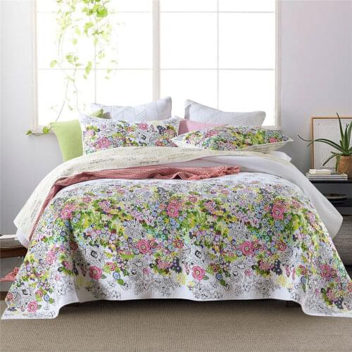 Flower Bedspread for Double Bed Cotton Quilts 3pcs Set Quilted Bed Cover Pillowcase Queen Size Blanket Summer Coverlets CHAUSUB