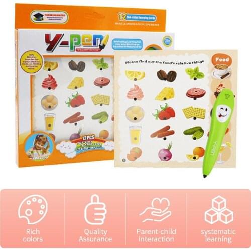 12Pcs Kids Animal Fruit Learning Cards Reading Pen Puzzle Early Educational Interactive Study Toy Set