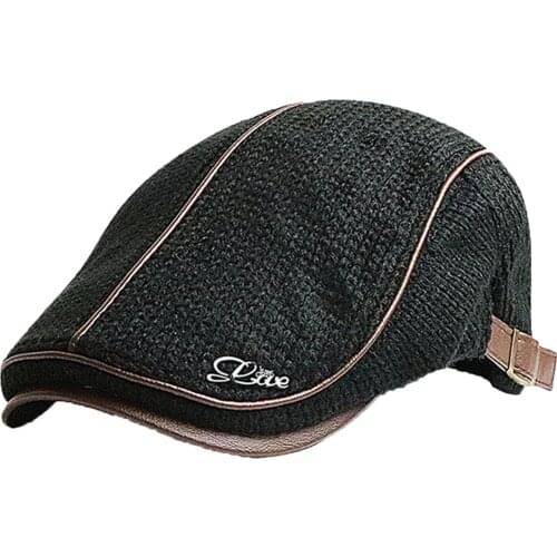 Mens Vintage Beret Hat Knit Flat Cap Padded Warm Beret Caps Male Gentleman Casual Outdoor Golf Visor Forward Hats шапка