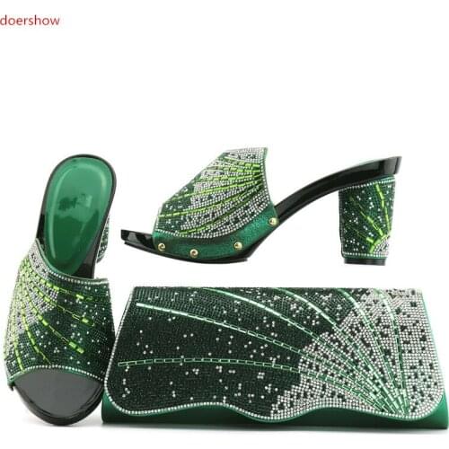 Doershow blue Shoes and Bag Set In Italy 2017 Italian Matching Shoes and Bag Set Decorated with Rhinestone Nigerian Shoe PAN1-8