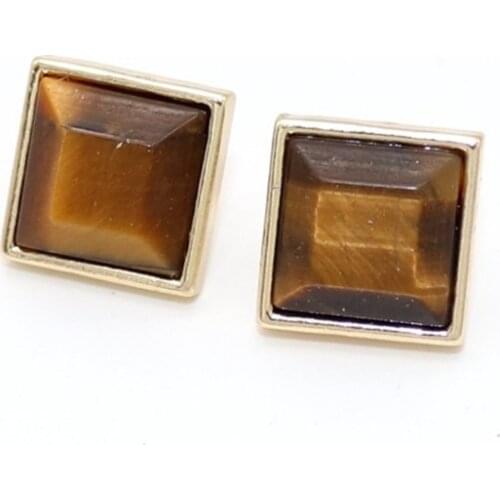 FYSL Light Yellow Gold Color Square Shape Cabochon Natural Tiger Eye Stone Stud Earrings Trendy Jewelry