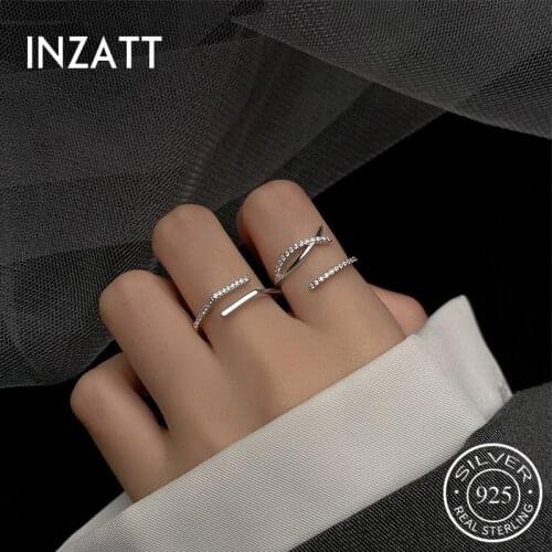 INZATT Real 925 Sterling Silver Zircon Cross Adjustable Ring For Fashion Women Fine Jewelry Minimalist Punk Geometry Accessories