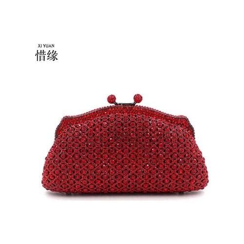 XIYUAN Red Color Crystal Clutch Bag Rhinestone Evening Purse Clutches Bags Women Formal Dinner Handbag Wedding Bridal Purses