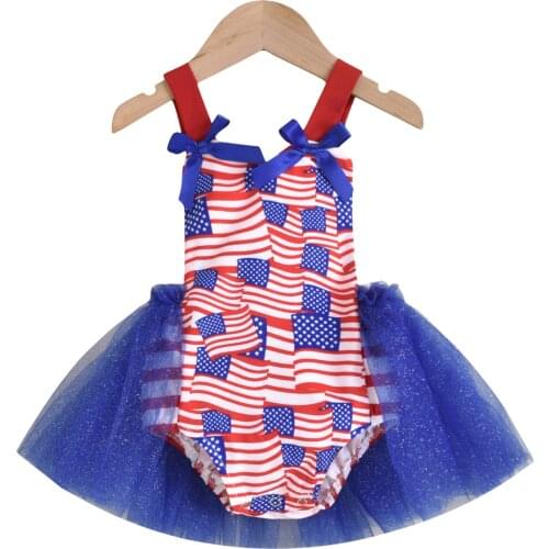 Independence Day Baby Girls Boys Jumpsuits 0-24M Star Striped Printed Sleeveless Lace Backless Romper Dress