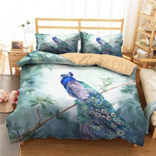 A Bedding Set 3D Printed Duvet Cover Bed Set Peacock Home Textiles for Adults Bedclothes with Pillowcase #KQ08
