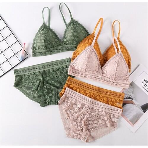 DAILOU Womens Underwear Bras Lace Bra Briefs Set Sexy LIngerie Girls Backless Bralette Sensual Panties Intimates 2 Pieces Set