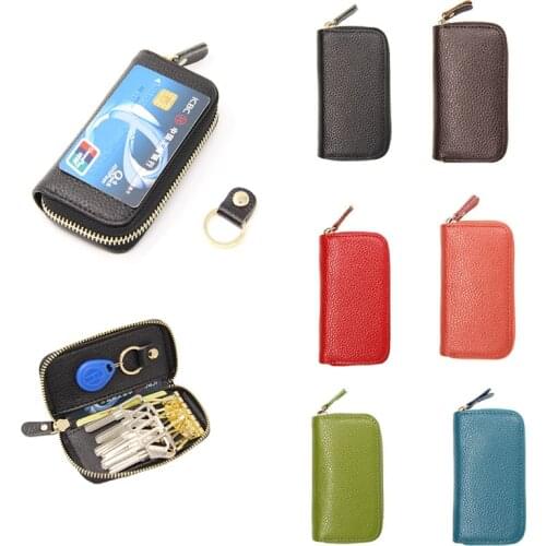 Men Women Leather Car Key Case Key Wallet Card Key Holder Business Organizer Housekeeper Keychain Pocket Car Zipper Keys Bag