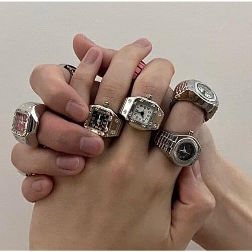 Cool Punk Elastic Stretchy Quartz Rings Watch Women Men Hip Hop Finger Couple Fashion Vintage Jewelry