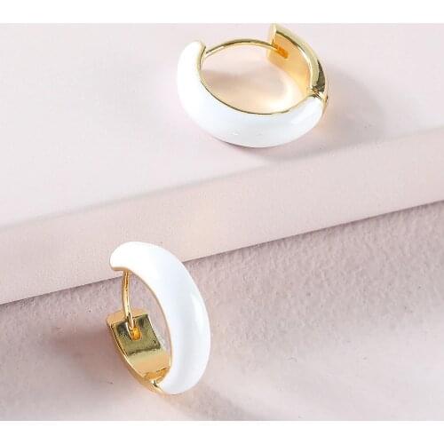 Fashion Jewelry Gold Color Copper Mini Enamel Hoop Earrings Trendy Huggie Earrings For Spring Summer
