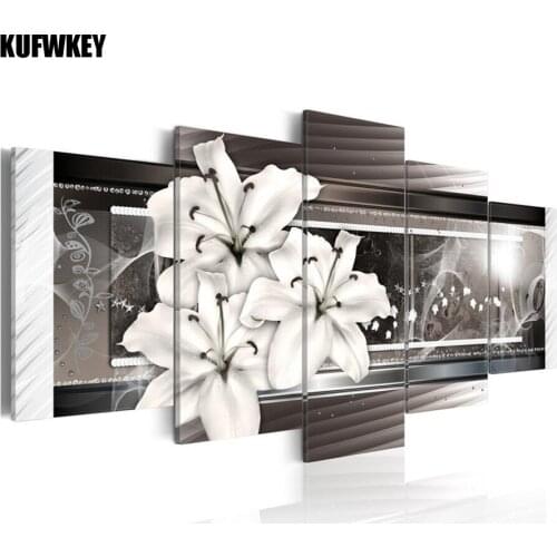 Mosaic diy Diamond Embroidery Drill diamond Painting white lily Wall Decoration pictures on the wall sitting room 5pcs Crafts