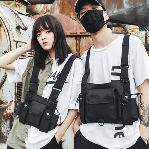 Men Vest Pack Rig Hip Hop Streetwear Unisex Cool Functional Tactical Shoulder Anti Theft Waist Bag Purse Punk Backpack