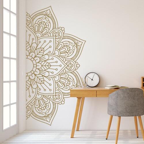 Mandala in Half Wall Stickers For Bedroom Bedside Vinyl Murals Removable Wall Decals Sticker for Meditation Yoga Style