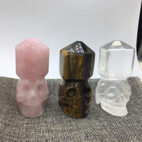 Natural clear quartz rose quartz tiger eye stone crystal skull wand point mineral healing gemstone for home decoration