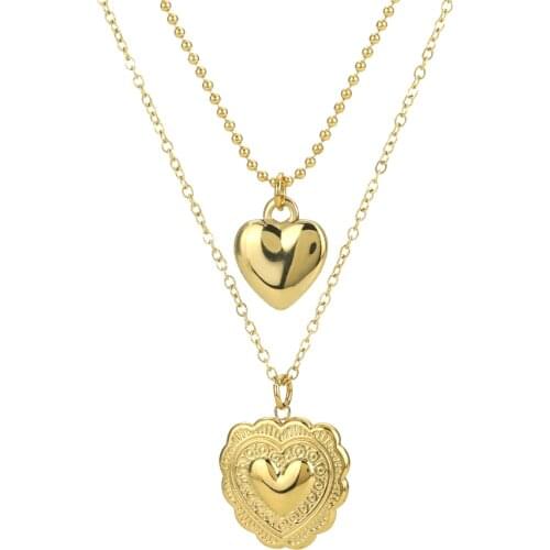 Cute Heart Layered Pendant Necklace High Quality Stainless Steel Metal Texture Choker Necklace for Women Collier Femme Jewelry