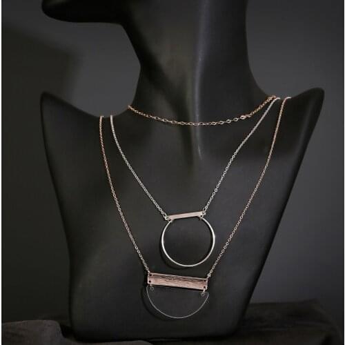 Fashion Circle Necklaces Multi Layer Silver Color Alloy Choker Necklace Three Layer Chain Necklace Women Collares Jewelry Gifts