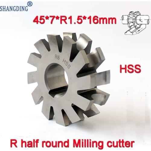 R1.5 45*7*R1.5*16mm Inner hole HSS Concave Radius Milling Cutters R half round milling cutter Free shipping