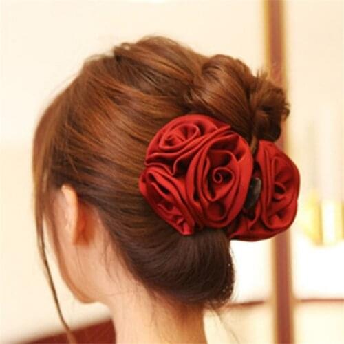 Korean Elegant Rose Flowers Hair Claw Clips For Women Girls Red Sweet Hair Crab Clamp Hairpins Grips Hair Accessories For Gifts