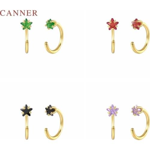 CANNER Ins Geometric Stars Earrings For Women 925 Sterling Silver Piercing Stud Earrings Pendientes Plata 925 Jewelry 2021 Trend