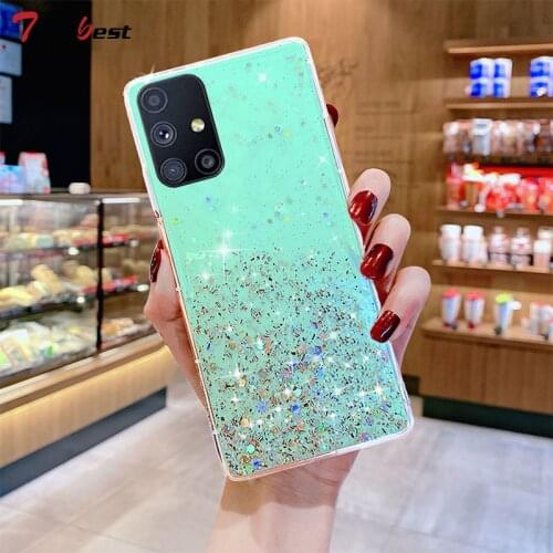 Bling Glitter Silver Foil Silicone Case For Samsung Galaxy M51 M31 M31S M10 M21 M30S M60S M80S Coque Soft TPU Cover