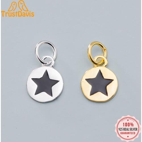 TrustDavis 2021 Real 925 Sterling Silver Fashion Sweet Round Black Star Charm Pendant Handmade DIY Accessories Wholesale DZ90