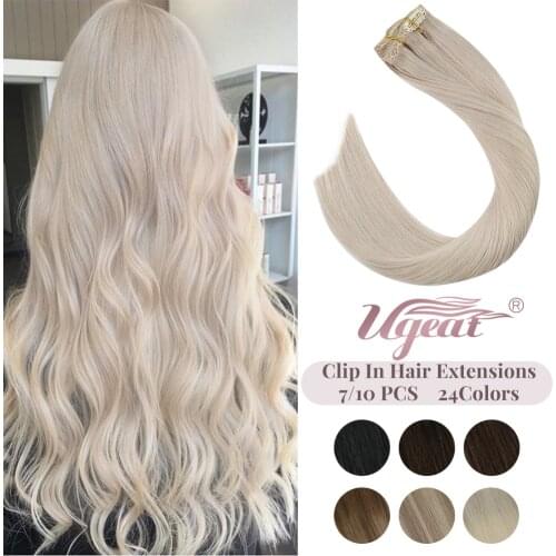 Ugeat Clip in Hair Extensions 14-22" Remy Human Hair For Women Thick Hair with Clips Straight Brazilian Hair 120G/7PCS