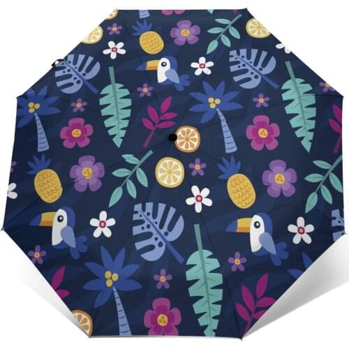 Tropical Flower Leaves Windproof Automatic Folding Inverted Umbrella Portable Paraguas for Man Woman