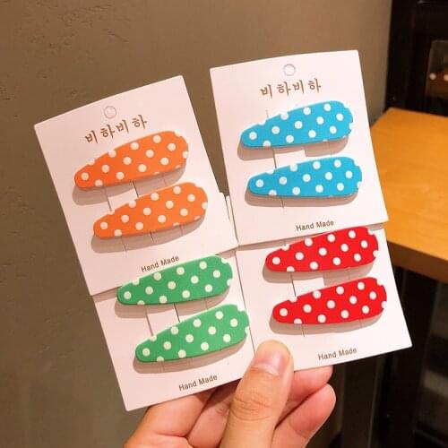 2pcs/lot Children Cute Polka Dot Geometry Scrunchies BB Clip Hairpins Girls Sweer Hair Clips Kids Hair Accessories