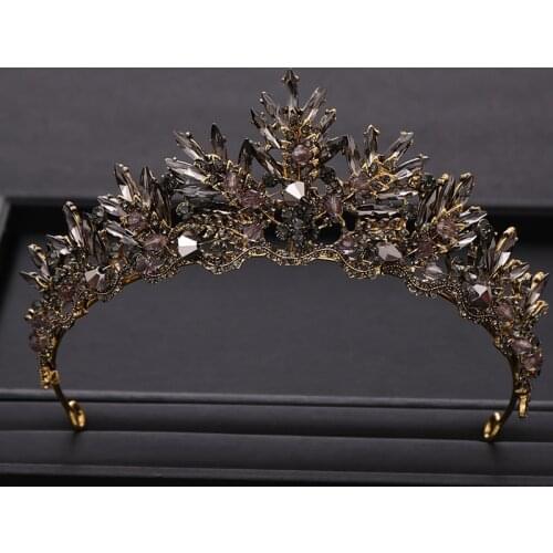 Trendy Black Rhinestone Crystal Queen Bridal Crown Prom Party Baroque Wedding tiara Headpiece Women Head Hair Jewelry ornaments