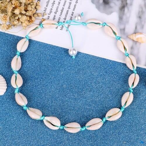 Shell Choker Necklace for Women Seashell Blue Necklace Statement Adjustable Puka Shell Necklace Hawaiian Jewelry