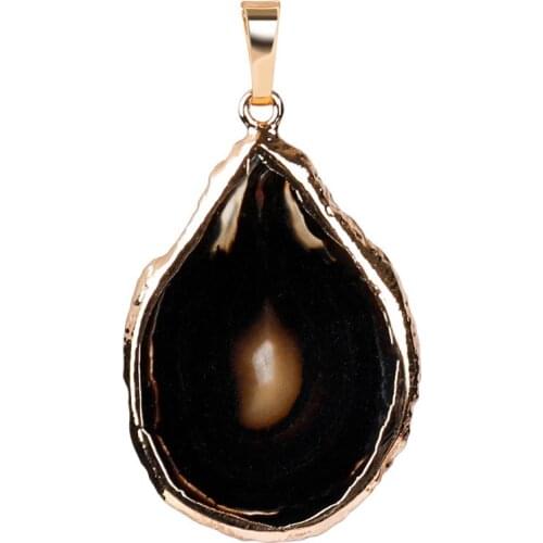 1PCS Natural Crystal Slice Plating Gold Pendants Stones Quartz Crystal Necklace Pendant Women Jewelry