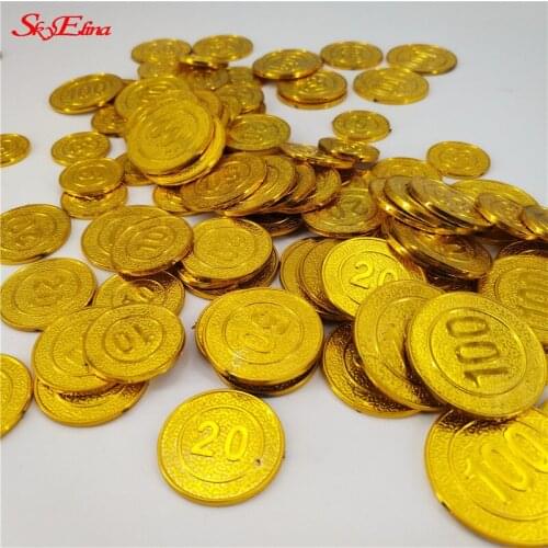 100pcs Pirate Treasure Plastic Coin Props Gold Skull Coin For Halloween Party Cosplay Props Kids Party Toys Treasure Coins 5Z