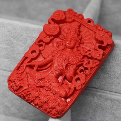 Free Shipping Taiwan Synthetic Red Cinnabar Carved Blessing Buddha Rectangle Pendant Fit Chain Necklace Jewelry 38*59mm B1531