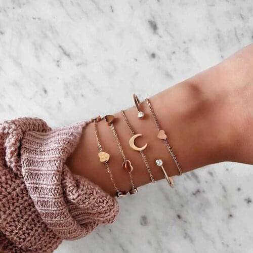 4/5pcs/Set Fashion Bohemia Hand Cuff Link Chain Charm Bracelet Bangle for Women Gold Bracelets Femme Jewelry