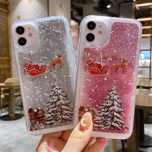 Bling Glitter Quicksand Christmas Phone Case For iPhone 11 Pro XS Max X XR 8 7 6 S 6S Plus SE 2020 Cartoon Santa Claus Elk Cover
