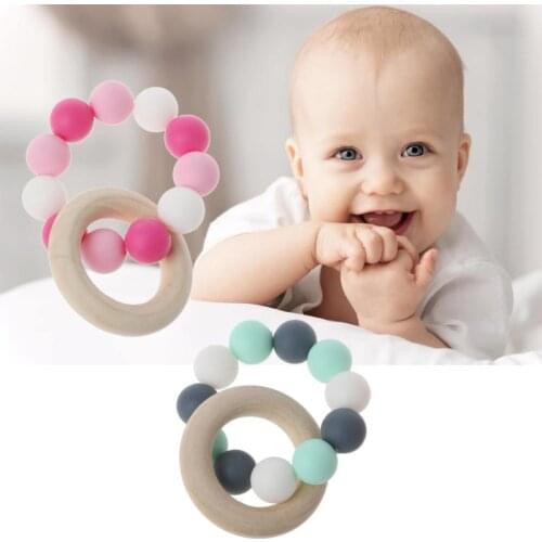 Baby Nursing Bracelets Wooden Teether Silicone Chew Beads Teething Rattles Toys Teether Montessori Bracelets
