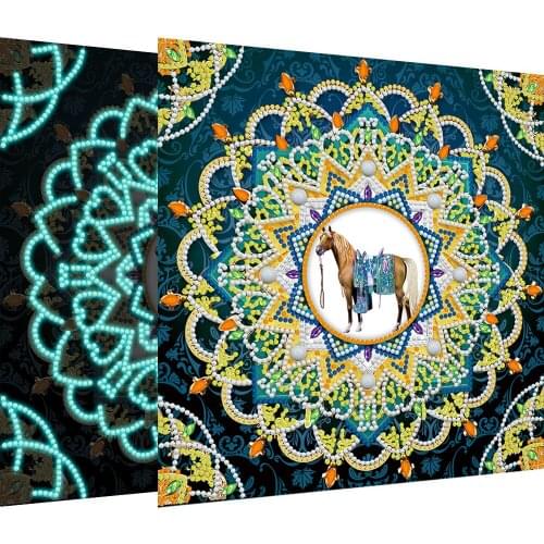 DIY Horse Mandala Night Luminous Diamond Painting Light Crystal Diamond Mosaic Embroidery Cross-Stitch Home Decoration Gift