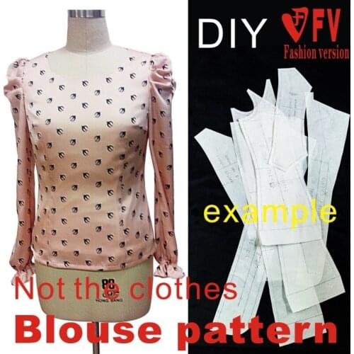 DIY handmade round neck lantern sleeve lotus leaf cuff sewing drawing 1:1 clothing pattern BCY-3