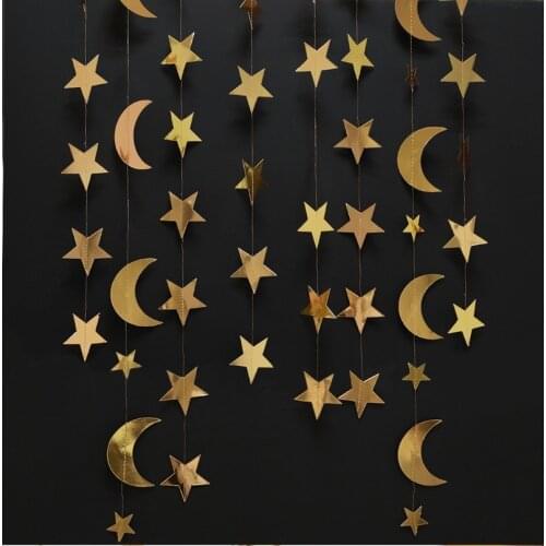 Eid Mubarak Party Decoration 4M Star Moon Shape Paper Garlands Ramadan Decoration Eid Mubarak Decor Blessed Eid Wedding Decor
