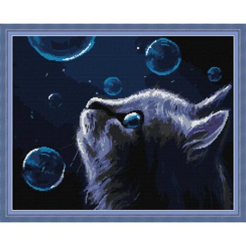 Joy Sunday New Arrival Night cat DMC Cross Stitch 11/14 CT Child Handmade DIY Embroidery Needlework Kit For Gift and Home Decor