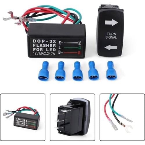 12V Universal Off Road Turn Signal Kit Rocker Switch Blinker SPDT Green led and Electronic LED Flasher set for ATV UTV Golf Cart