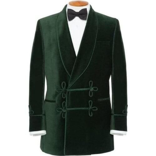 Handsome Men Suit Green Velvet Peak Lapel Double-breasted Men Suit Tailored Suit Fit Slim Formal Men Coat Custom Made