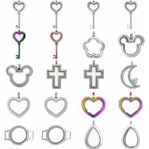 1pc Good Quality Cross Key Round Alloy Glass Memory Locket Pendant