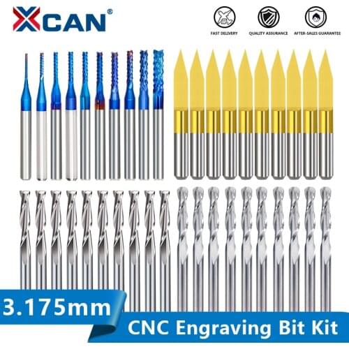 XCAN CNC Engraving Bit Kit 1/8'' Shank Milling Cutter CNC Router Bit CNC Machine Milling Tools Carbide End Mill