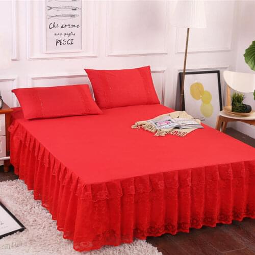Fitted Sheet Cover Graceful Bedspread Lace Fitted Sheet Pillowcase Bedroom Bed Cover Skirt Wedding Housewarming Gift #sw