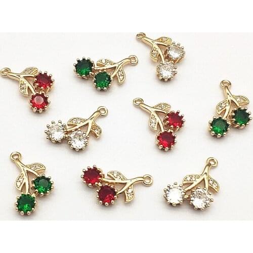 New Arrival! 50pcs Cubic Zirconia/Copper Cherry Charm For Handmade Necklace/Earrings make DIY Parts,Jewelry Accessories Findings