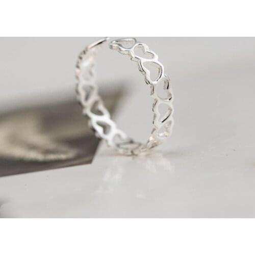 New Popular 925 Sterling Silver Jewelry Fine Small Fresh Fashion Simple Heart-shaped Love Hollow Opening Rings SR33