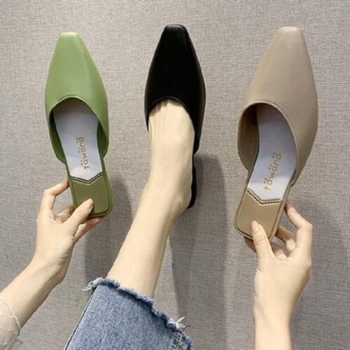 Pure Color Simple Baotou Half Drag Lady Slippers Summer Trend Fashion Hot Sale Soft Sole Lightweight And Comfortable Mules
