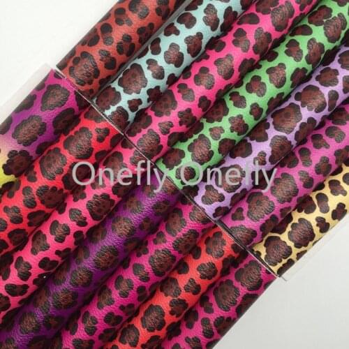 Onefly Wholesales Dropshipping Leather Supplier Leopard Printed Synthetic Faux Vinyl Leather Fabric Sheets For Bow DIY FZ058