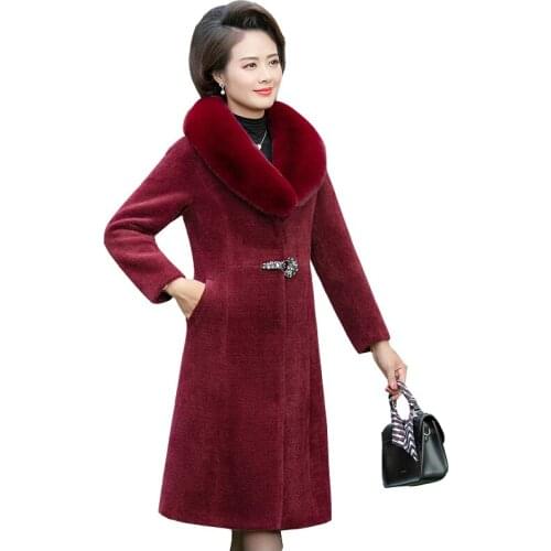 Autumn winter fur coat new medium-length plus size womes mink velvet warm middle-aged and old woolen coats womens overcoat