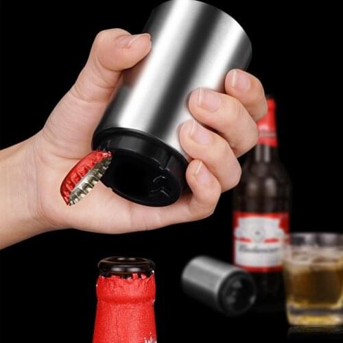 Beer Bottle Opener New Automatic Stainless Steel Soda Bottle Magnet Beer Opener Stainless Steel Push Down Corkscrew Bar tool